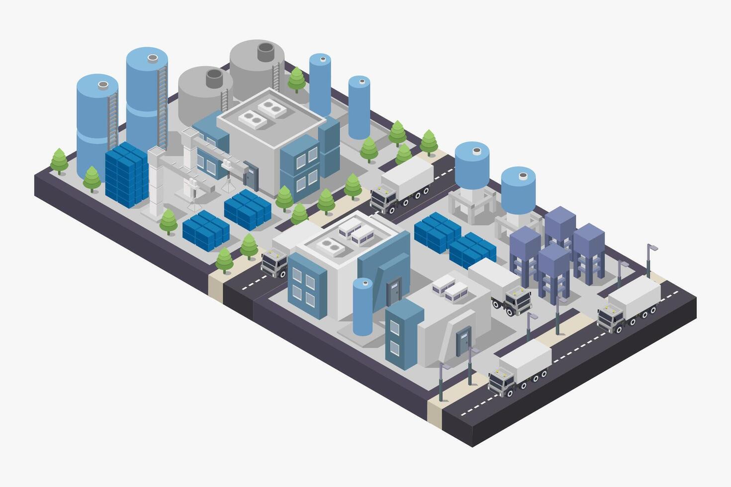 Illustrated isometric factory plant vector