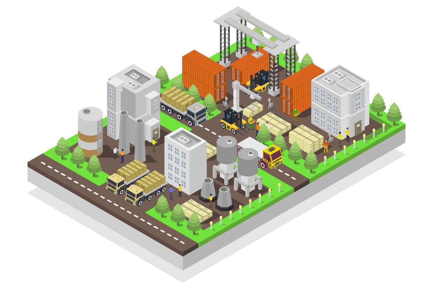 Factory and warehouse with crane isometric illustrated vector