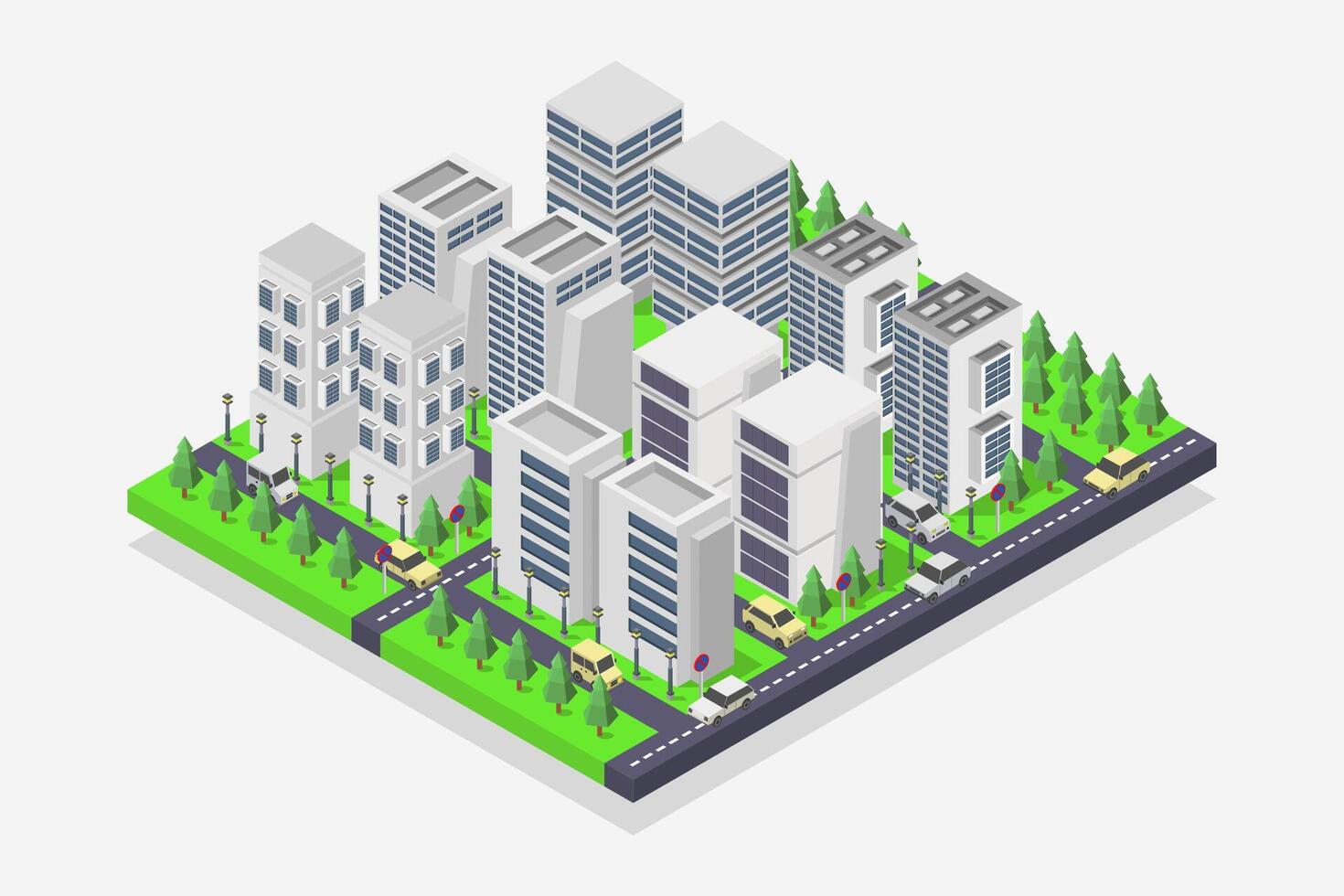 Isometric city with roads and cars vector