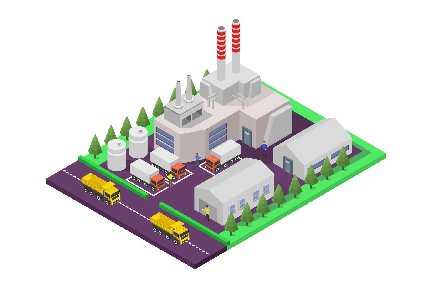 Illustrated isometric industrial factory plant vector