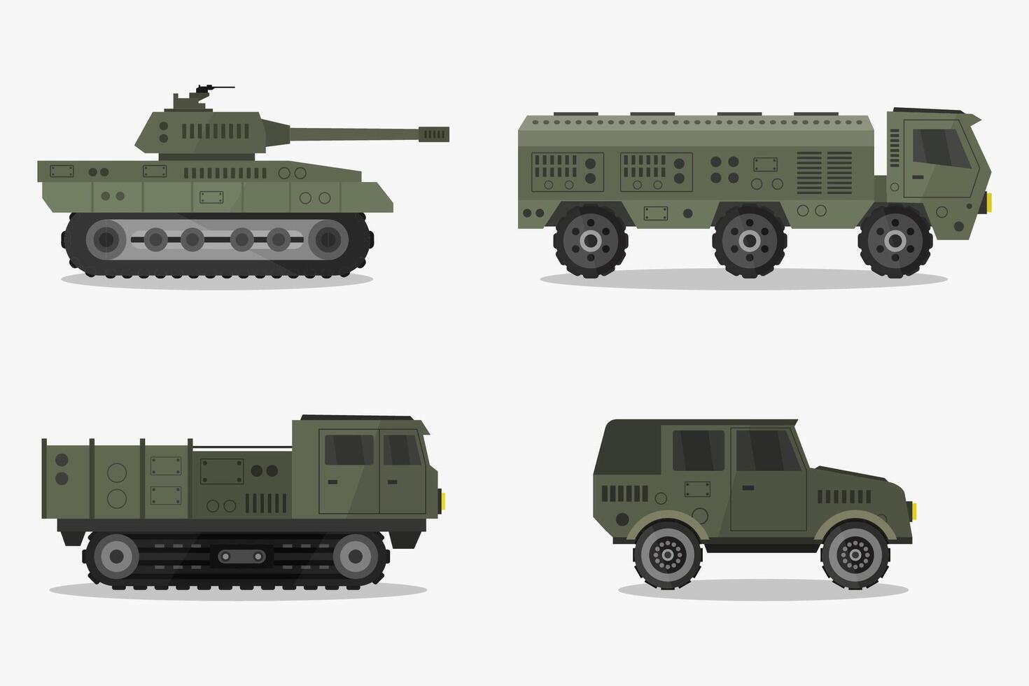 Military vehicles illustrated on white vector