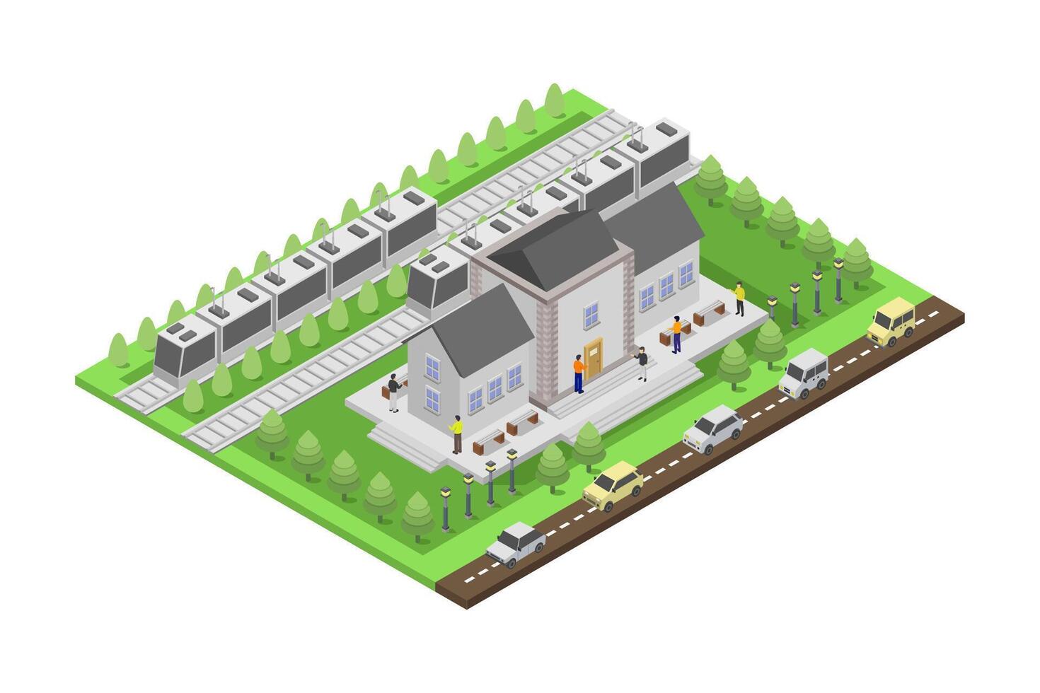 Train station isometric illustrated vector