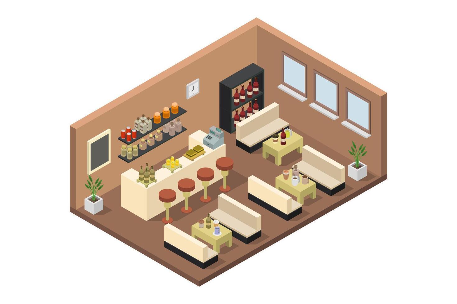 Illustrated isometric bar room vector