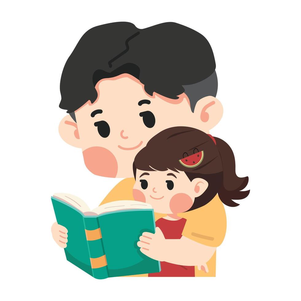 Father read book with baby sister vector