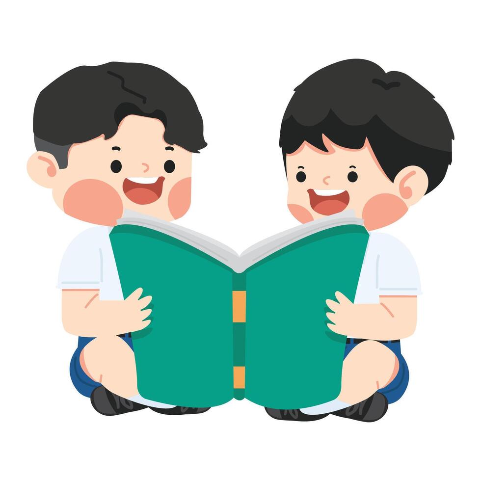 Kids boy reading a book vector