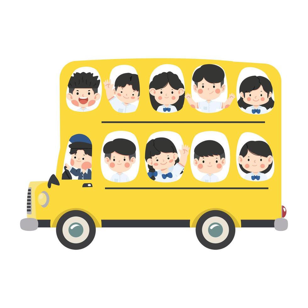 School buses and the transportation of children in education vector