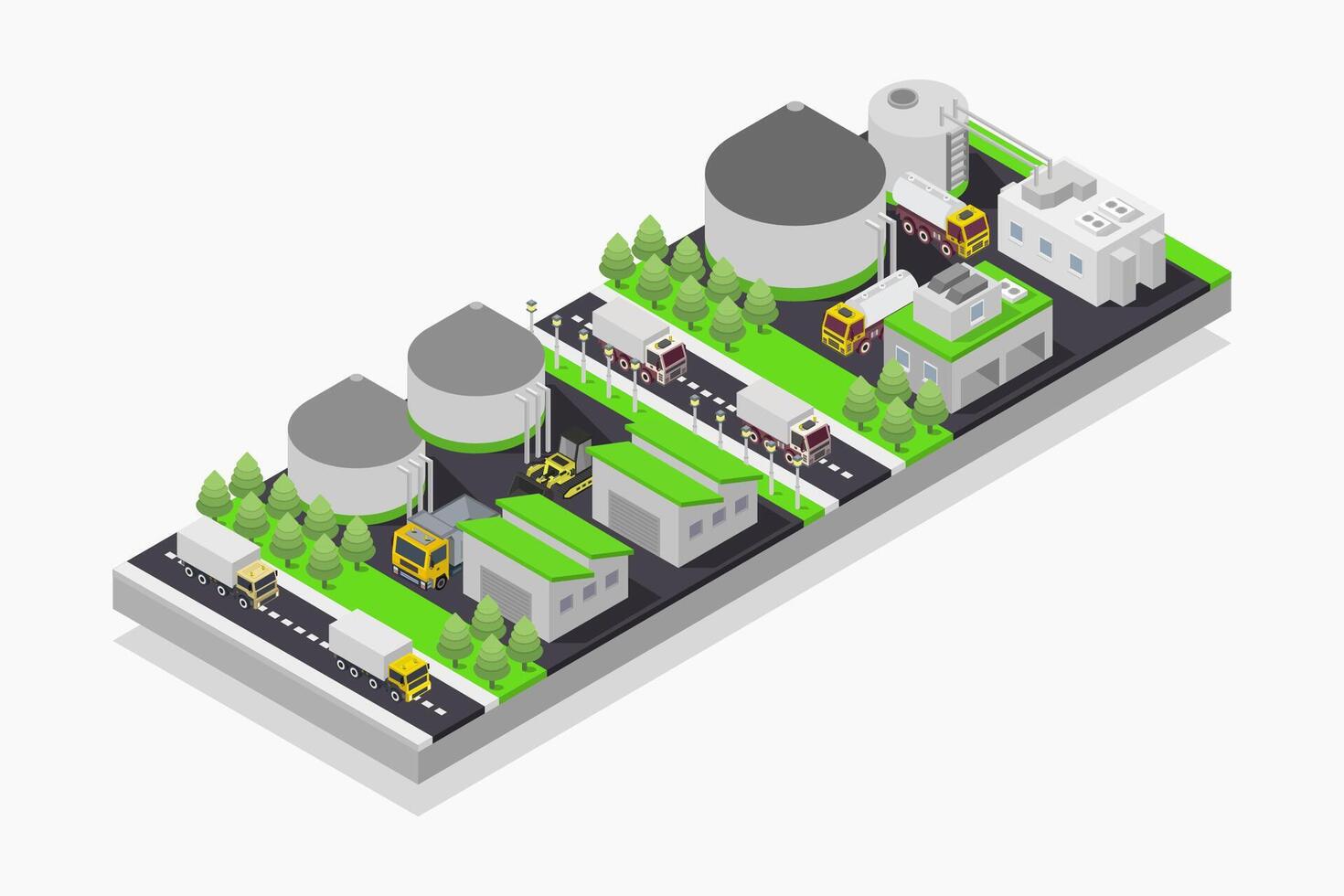 Biogas plant factory storage isometric illustrator vector