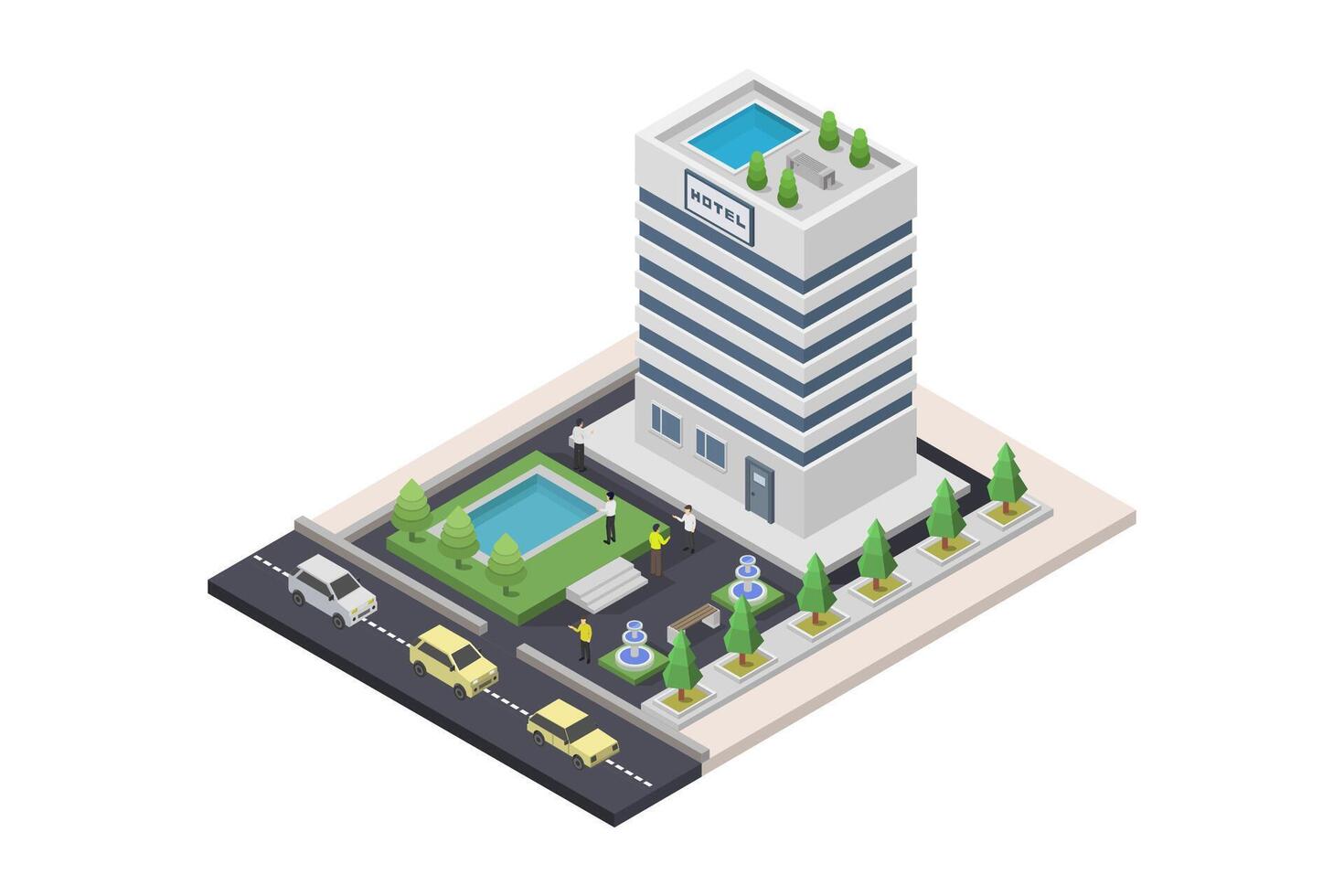 Modern hotel isometric illustrated vector