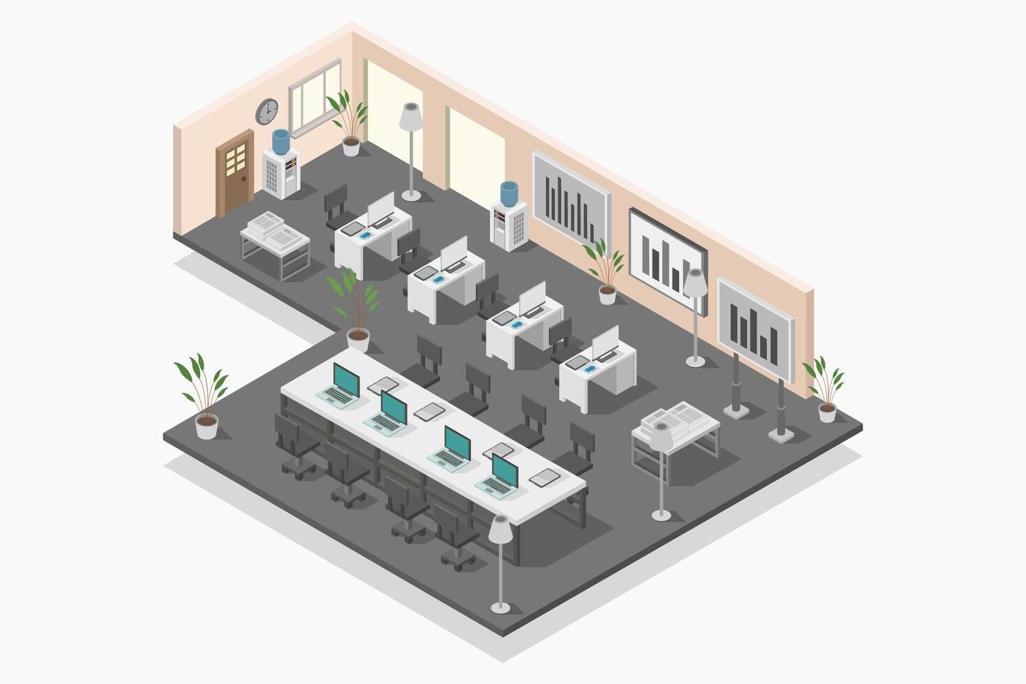 Illustrated isometric conference room vector