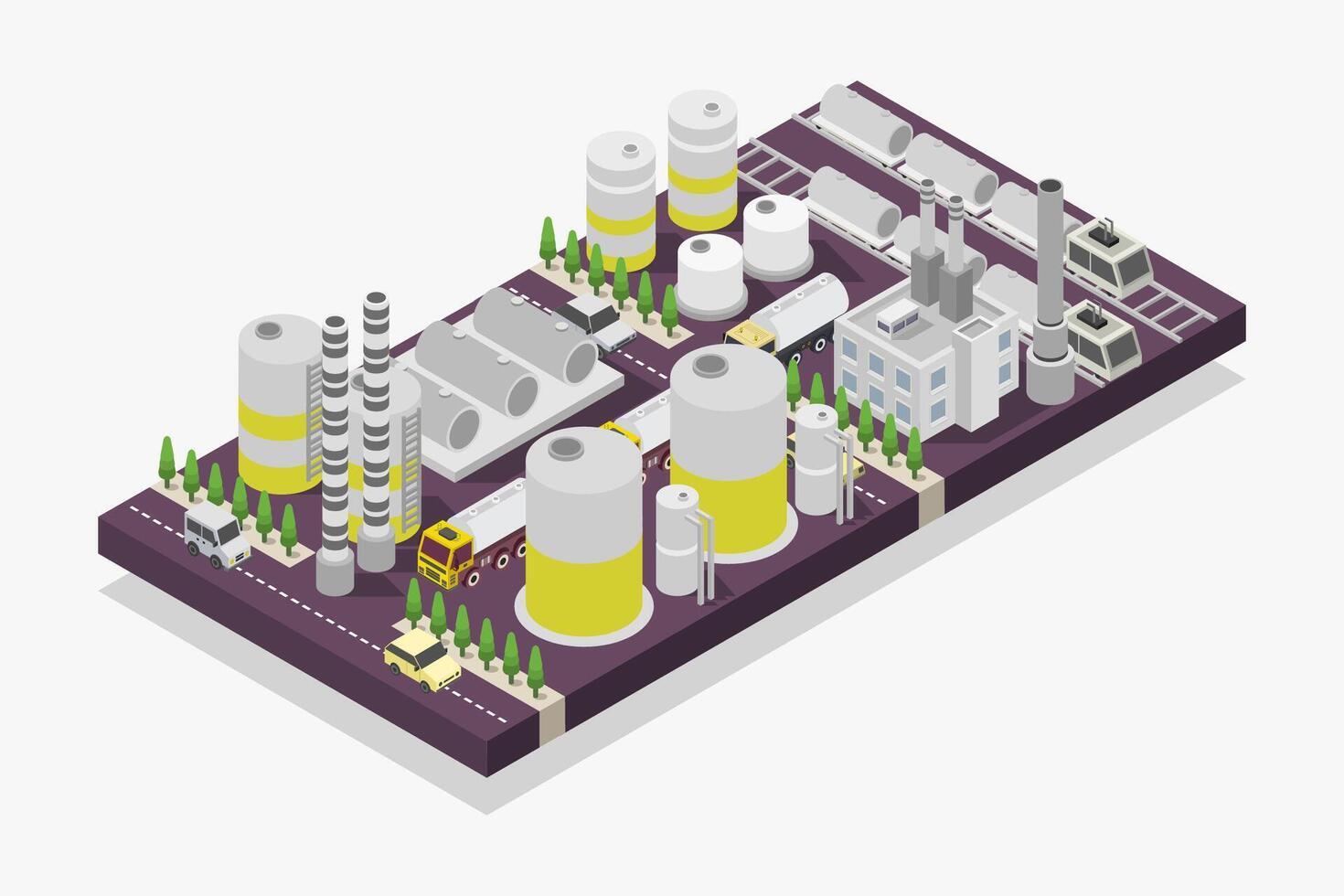 Oil refinery isometric illustrated vector