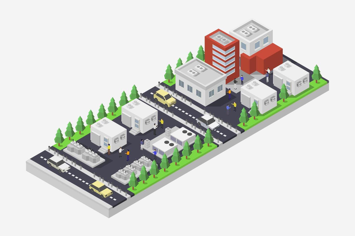 Illustrated isometric data center building vector
