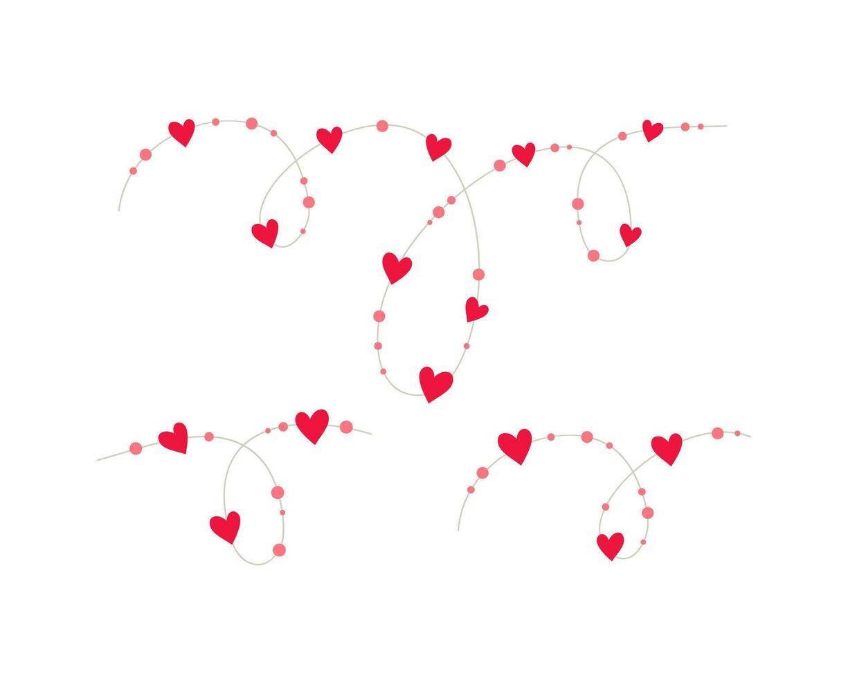 Beads with hearts and round beads, hearts on rope, serpentine with decor, design element for Valentines Day, declaration of love, wedding, romance. vector