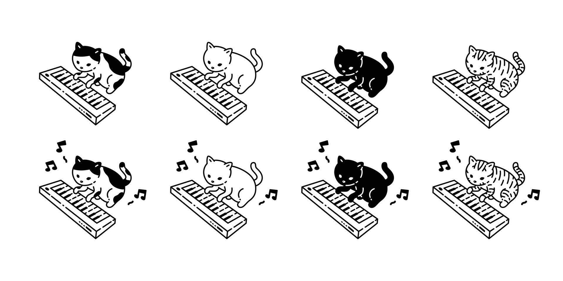 cat keyboard piano musician icon kitten turntable calico music note neko pet cartoon character munchkin illustration symbol clip art isolated design vector