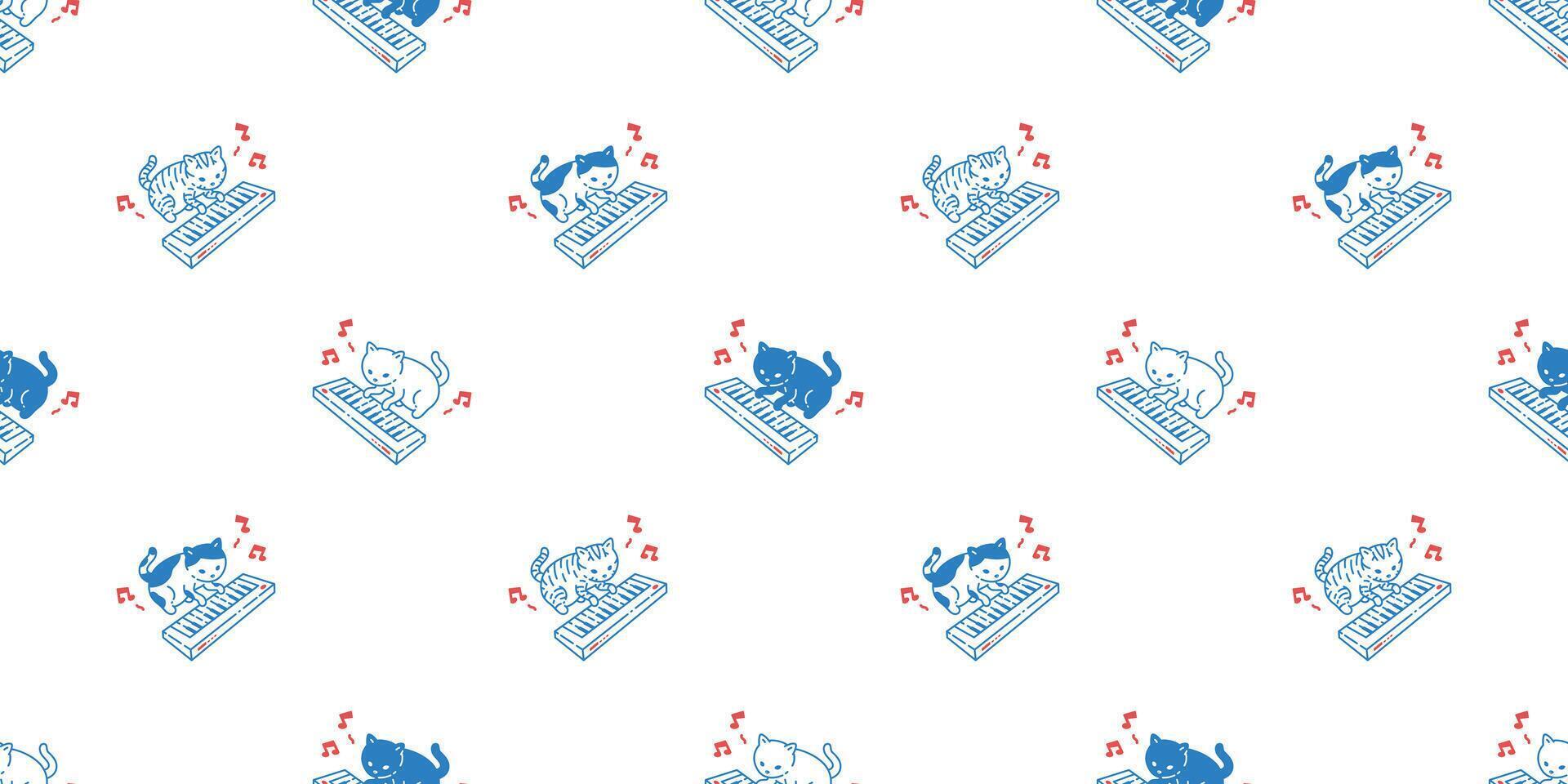 cat seamless pattern keyboard piano music turntable kitten neko footprint calico munchkin pet cartoon doodle gift wrapping paper tile background repeat wallpaper illustration isolated design vector