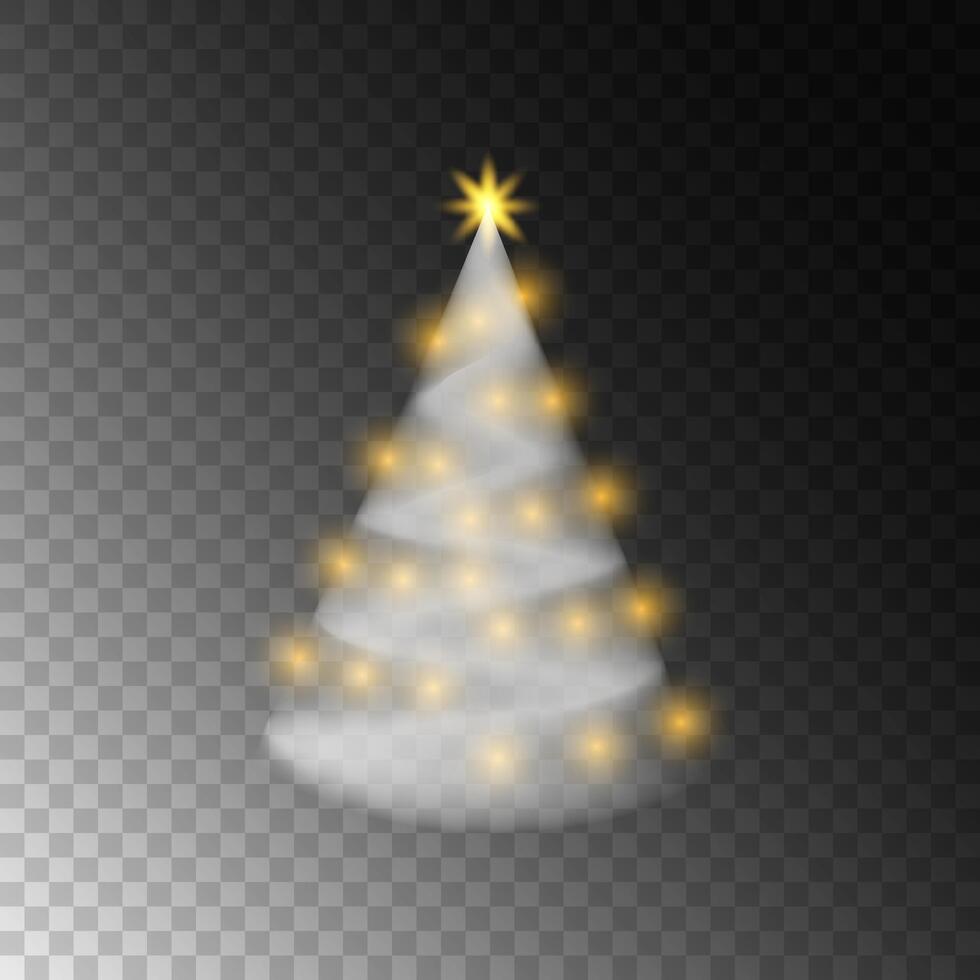 Christmas tree with smoke effect, glowing. White Christmas tree as a symbol of New Year celebration with yellow lights. Abstract illustration. vector