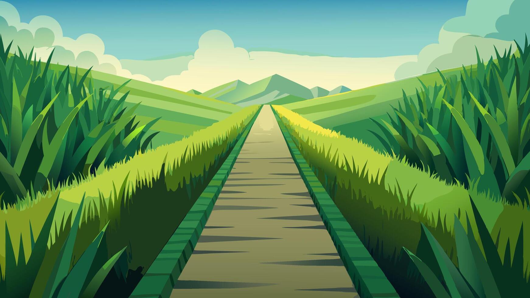 A cartoon illustration of a path through a field vector