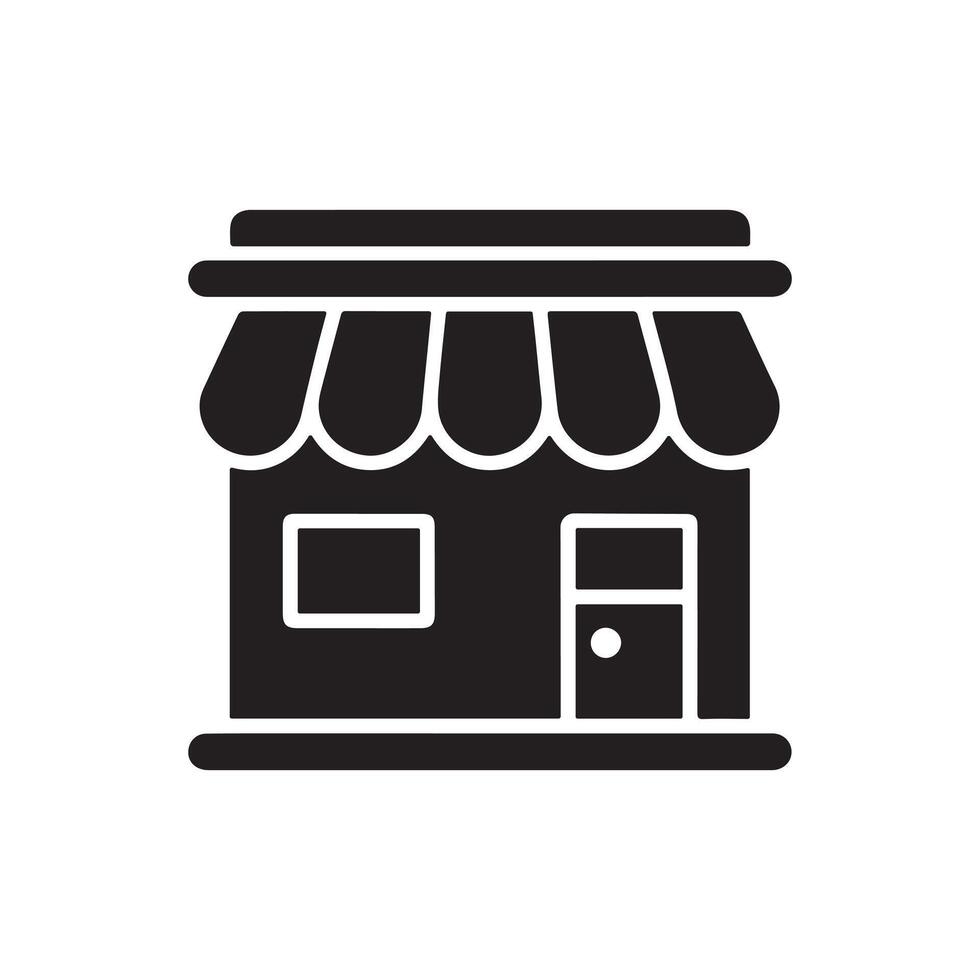 Minimalistic Black and White Shop Icon with Awning and Door vector