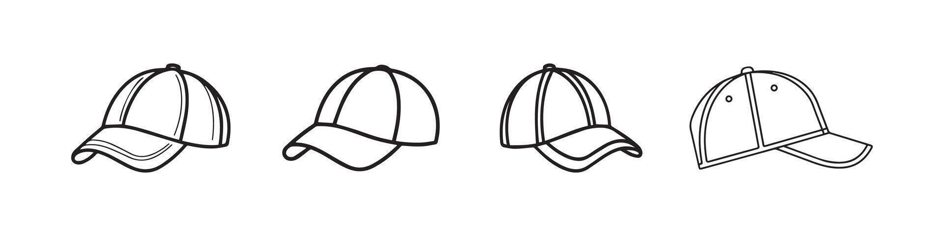 Baseball Cap Outline Collection in Different Angles vector