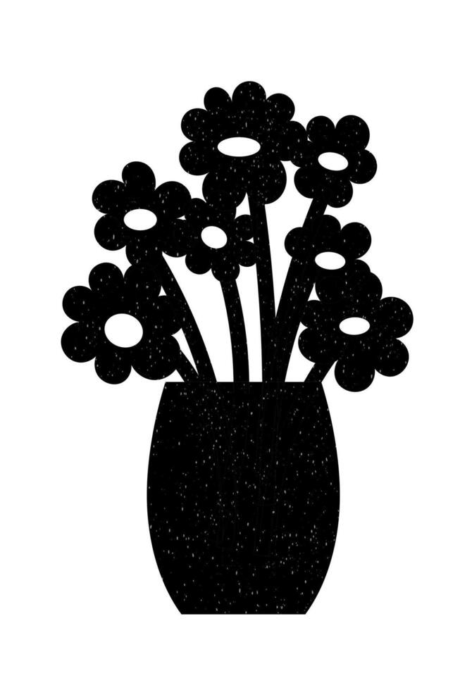 Black and white flowers in a vase. Graphic element for fabric, textile, clothing, wrapping paper, wallpaper, poster. vector