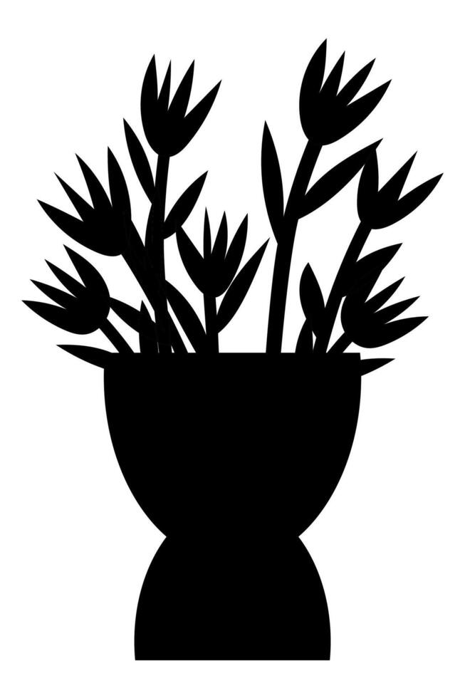 Poster with silhouette of flowers in a vase. Graphic element for fabric, textile, clothing, wrapping paper, wallpaper, poster. vector