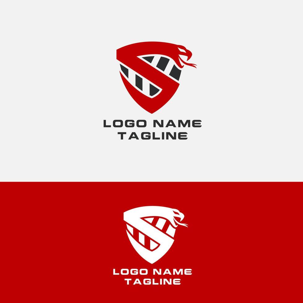 snake shield logo design vector