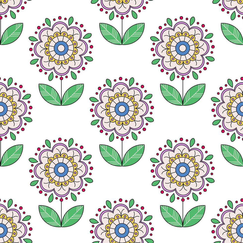 Seamless floral pattern with abstract plant in Slavic folk style vector