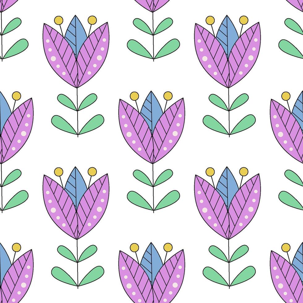 Seamless pattern with fancy flower in doodle style vector