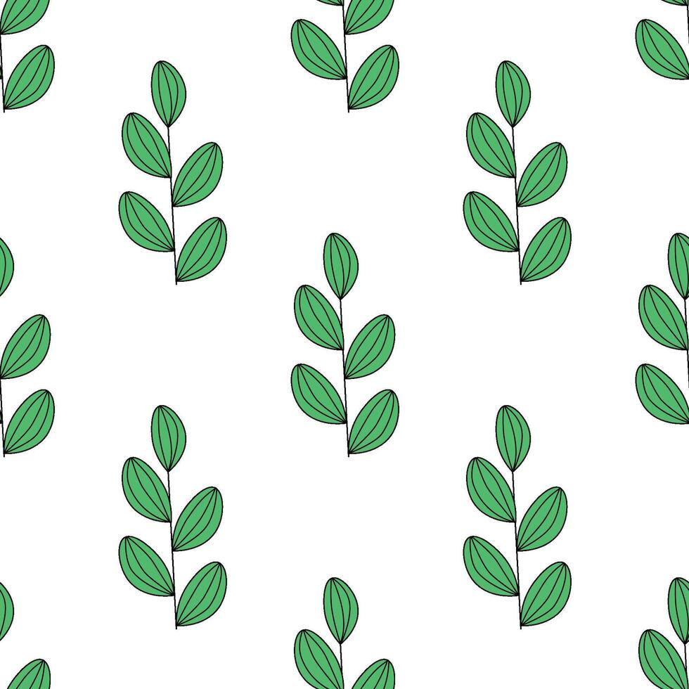 seamless botanical pattern with doodle-style leaves vector