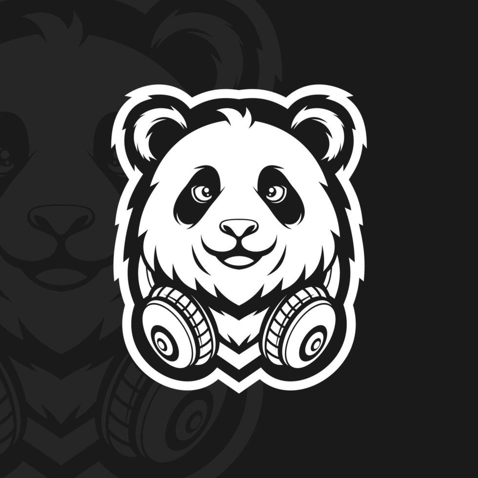 Panda with headset, illustration mascot design vector