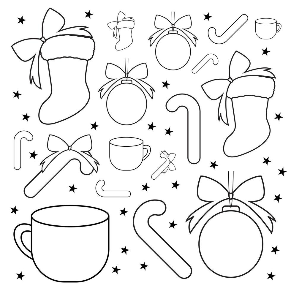 Christmas Digital Stiker Outline Illustration vector