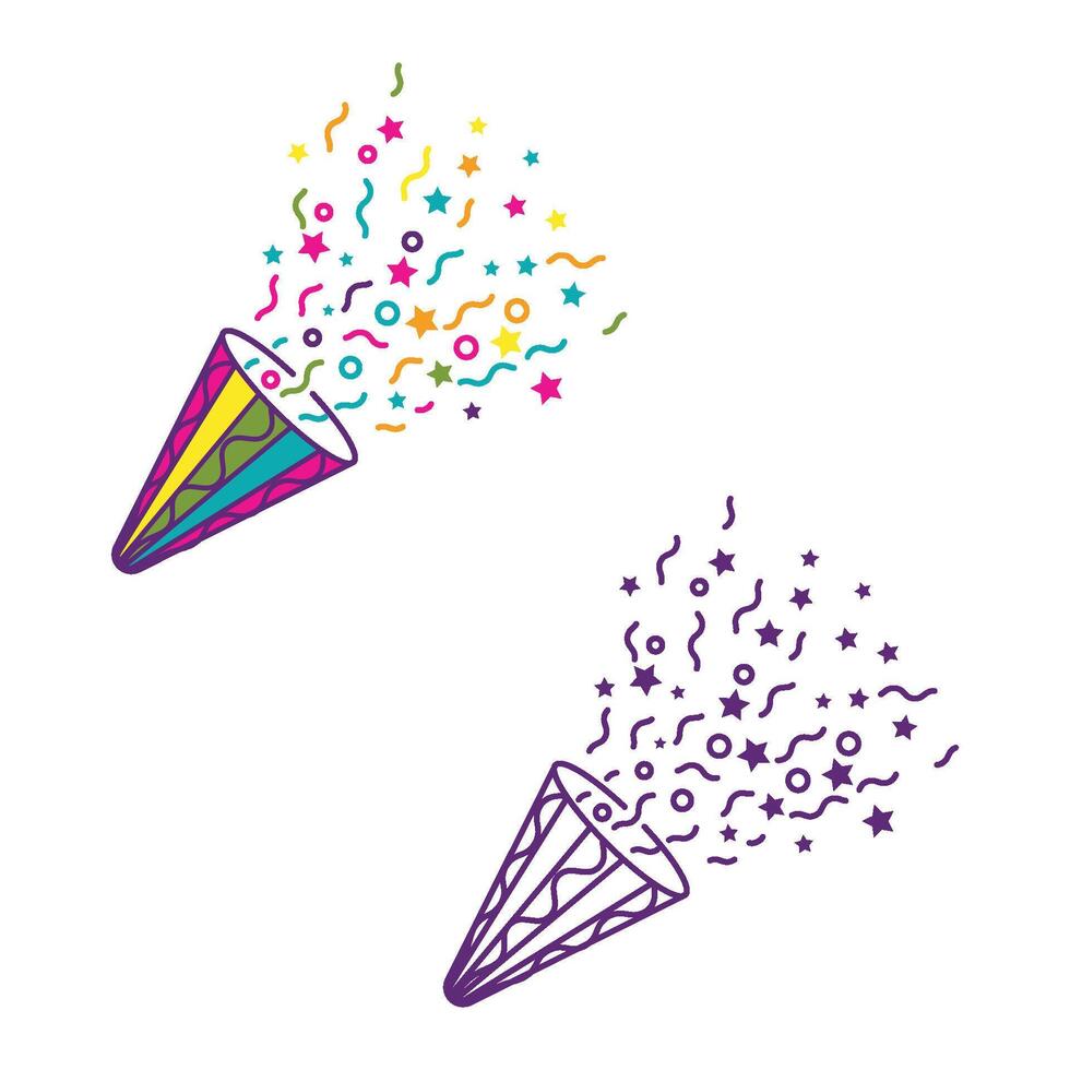 Party popper and explosion multicolor confetti set stock illustration vector