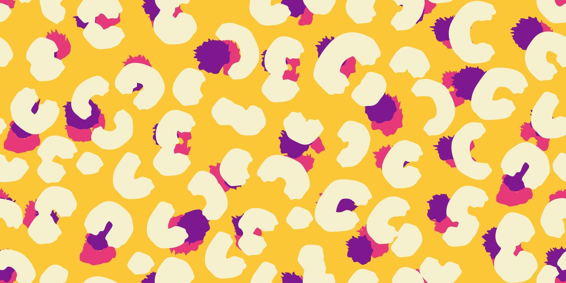 Modern seamless animal-inspired pattern with bold colorful spots on a soft vibrant yellow background. leopard print. Trendy, vibrant design ideal for fashion, textiles, stationery vector