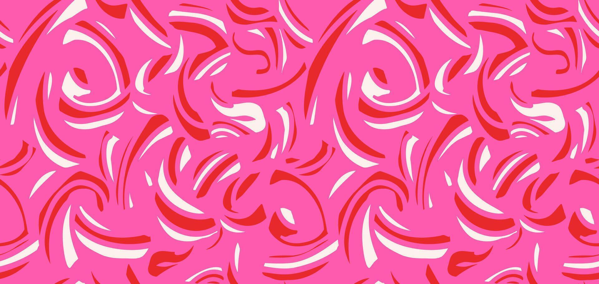 Pink minimalist abstract organic shapes seamless pattern. hand drawn bold curved shape and wavy lines. Contemporary print. Plain dynamic geometric ornament vector