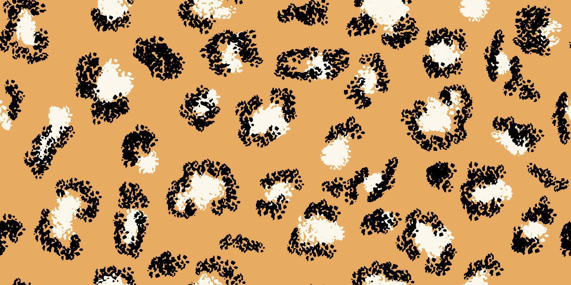 Dynamic seamless pattern featuring abstract black spots on a rich orange background. Minimalist animal-inspired plain print. Ornament for fashion textiles, modern decor, creative branding designs vector