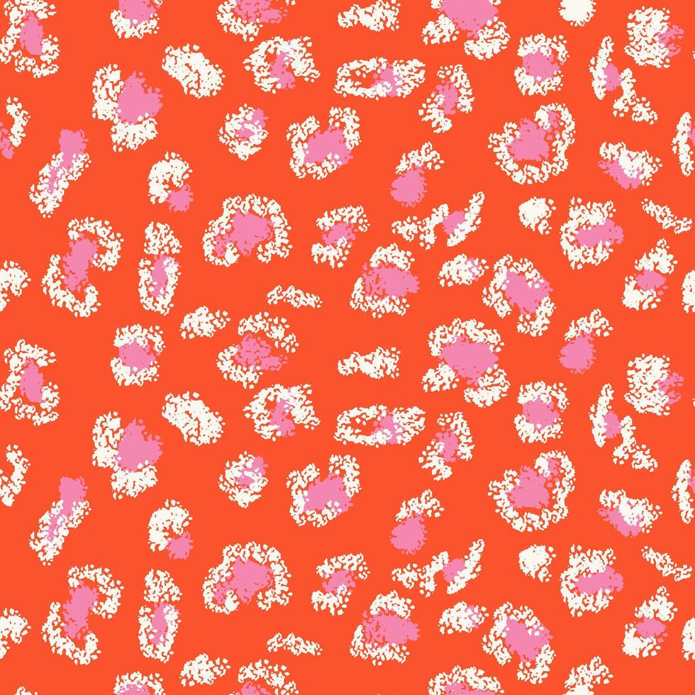 Playful seamless leopard-inspired pattern pink tones on a vibrant orange background. designs for fashion, home decor, or creative projects. A bold, colorful twist on a classic animal print vector