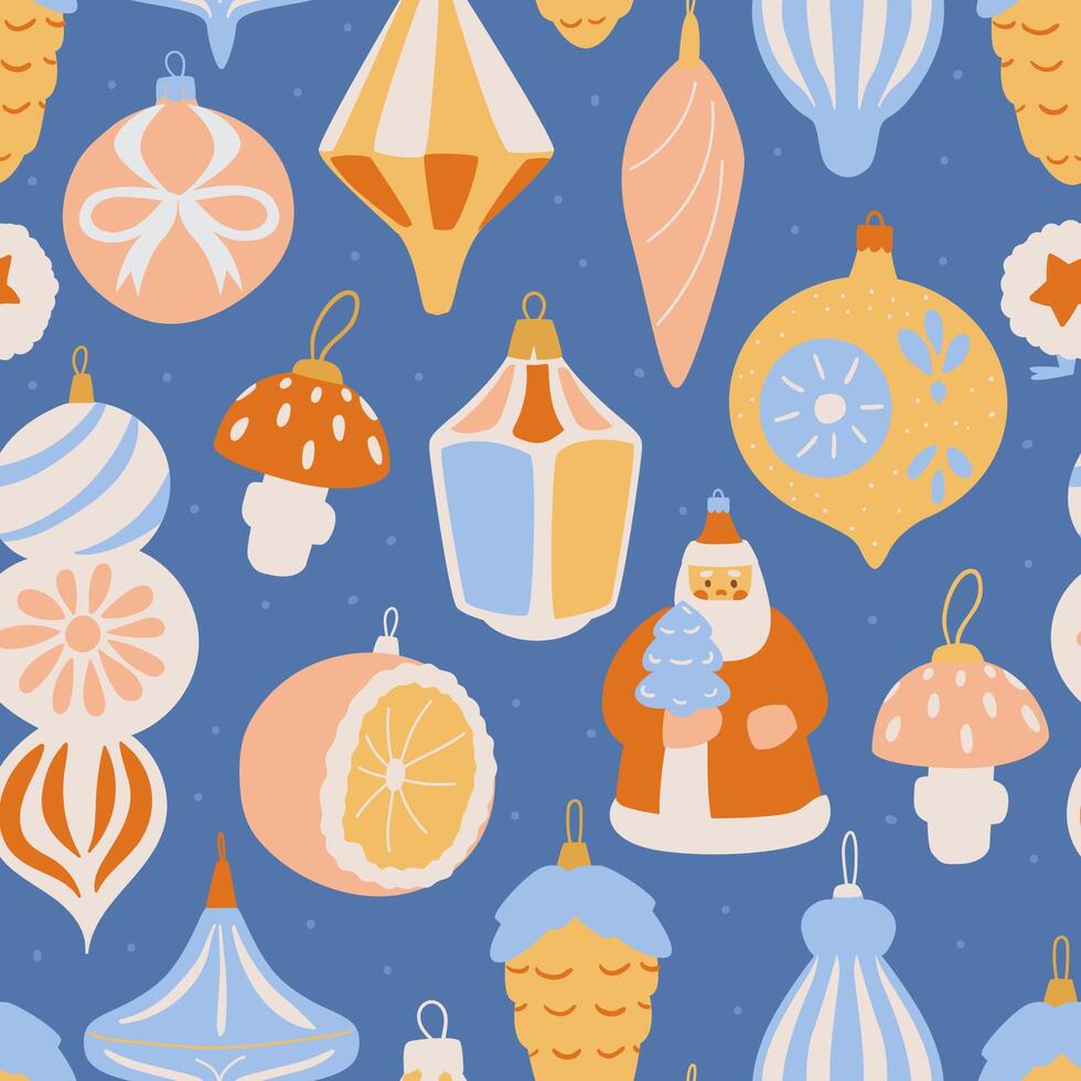 Christmas Seamless Pattern With Retro Glass Toys. vector