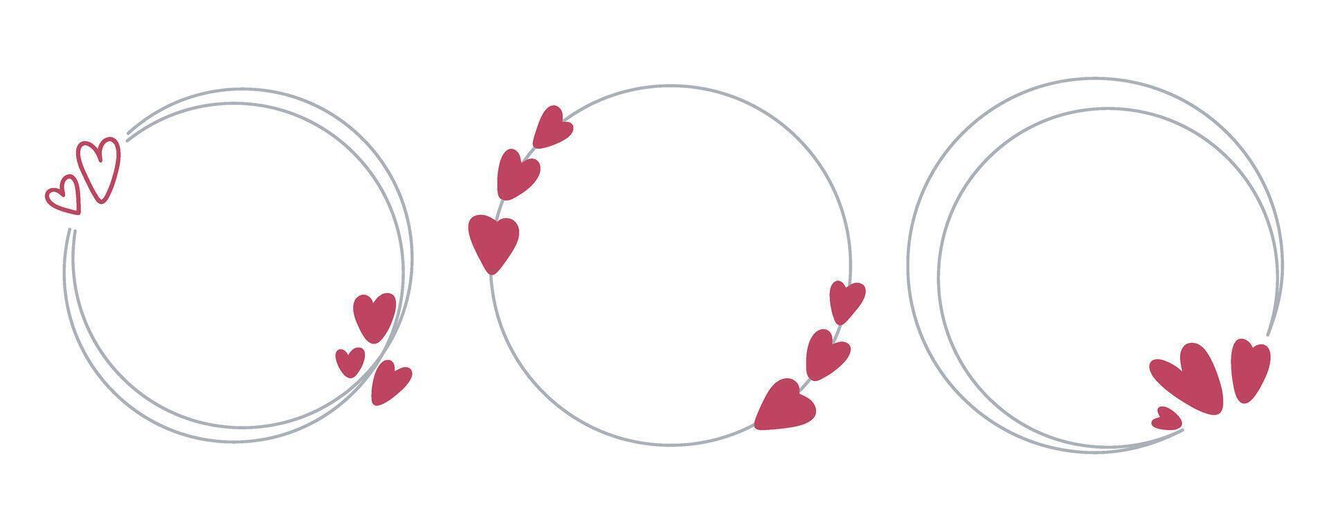 Round frames with hearts set vector
