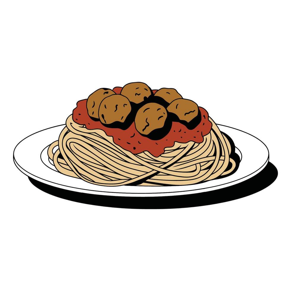 Spaghetti with Meatballs Illustration vector