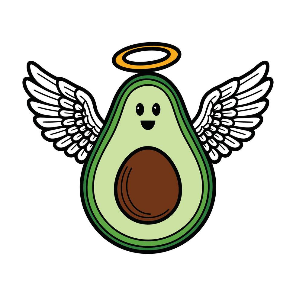 Cute Avocado with Angel Wings and Halo vector