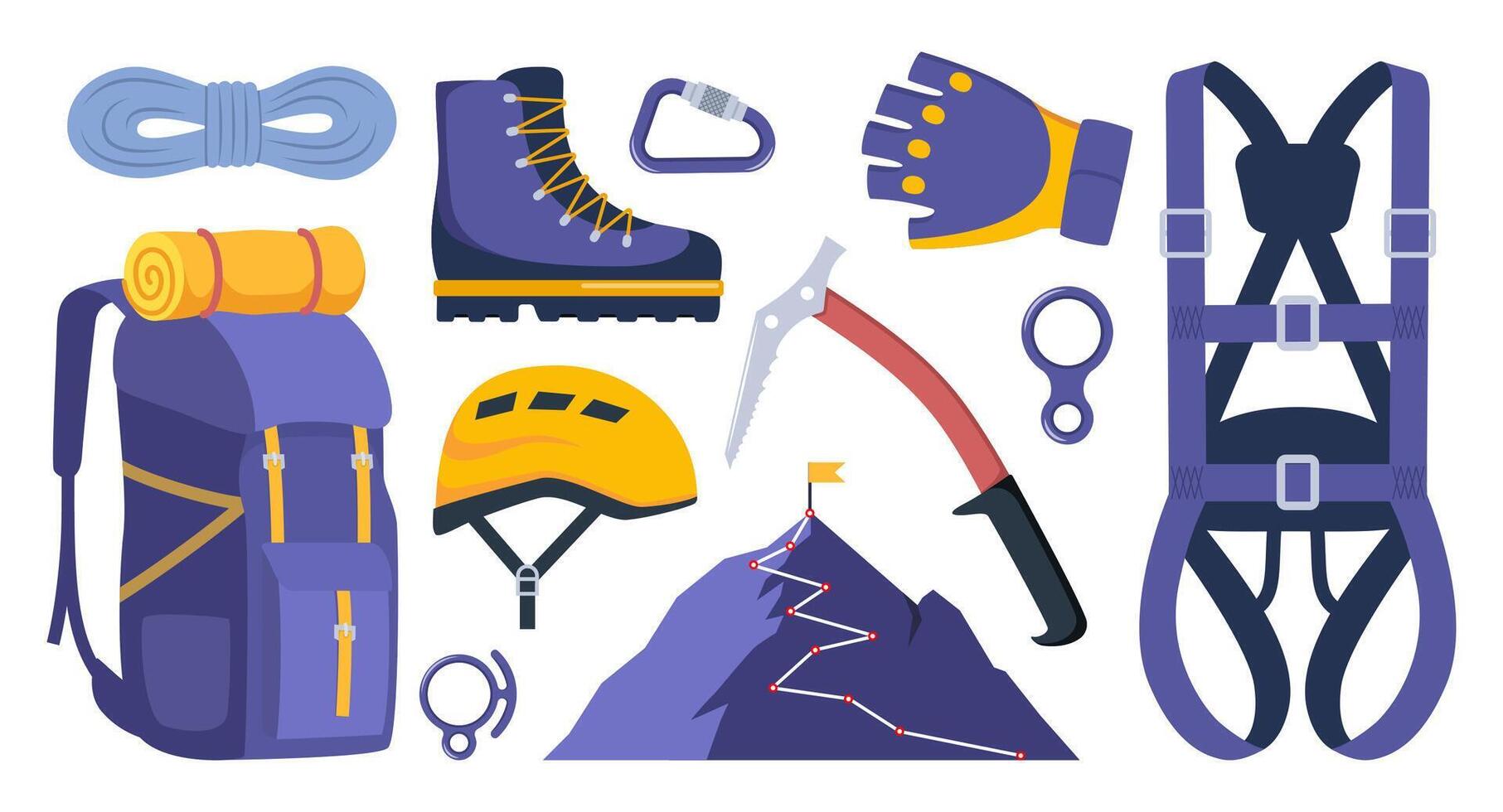Climbing gear equipment Mountaineering tool climber stuff elements for Climbing gear equipment Mountaineering tool climber stuff elements for