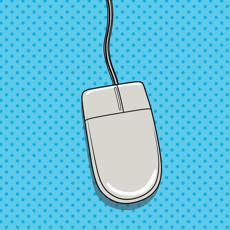 Computer mouse hand drawn pop art retro style illustration. Comic book imitation vector