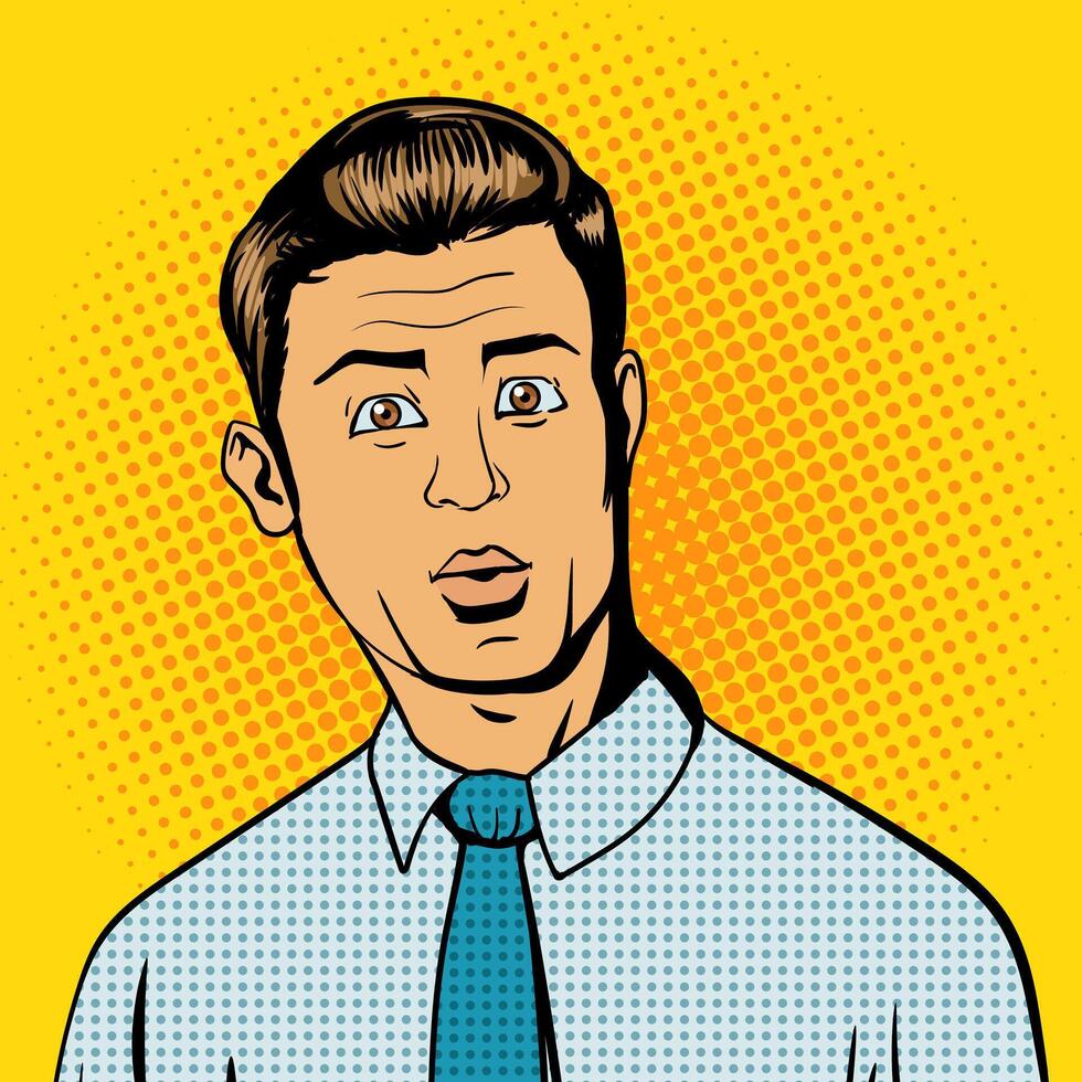 Surprised man pop art retro style illustration. Comic book style imitation vector
