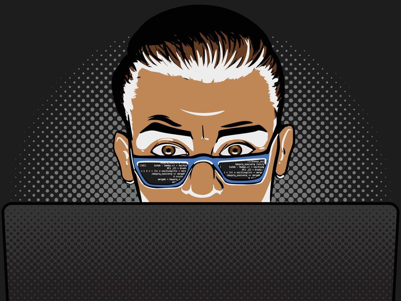 Software developer at work comic book pop art retro style illustration. Software engineer. vector