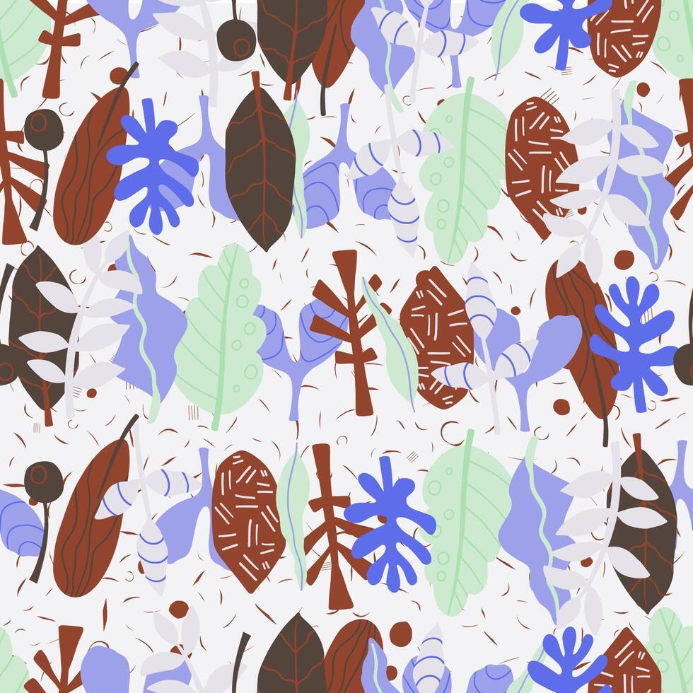 seamless pattern hand drawn abstract leaves background vector