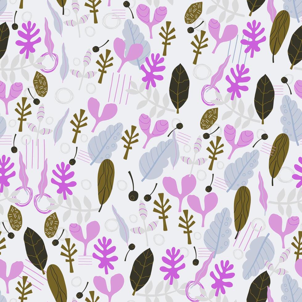 seamless pattern hand drawn abstract leaves background vector