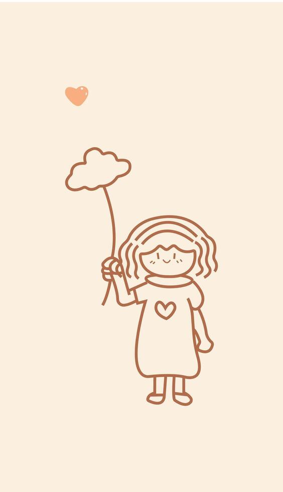 cute flat girl standing holding cloud as baloon vector