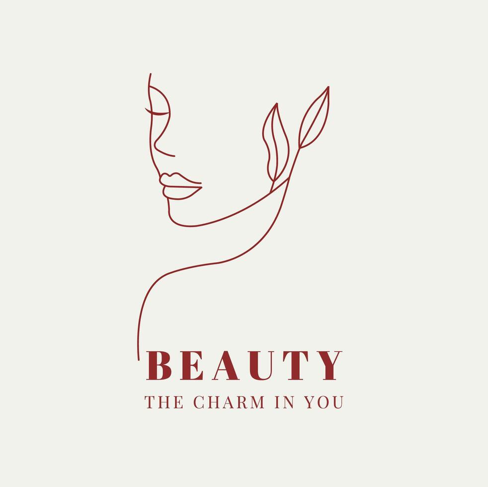 line minimal girl with leaves logo illustration vector