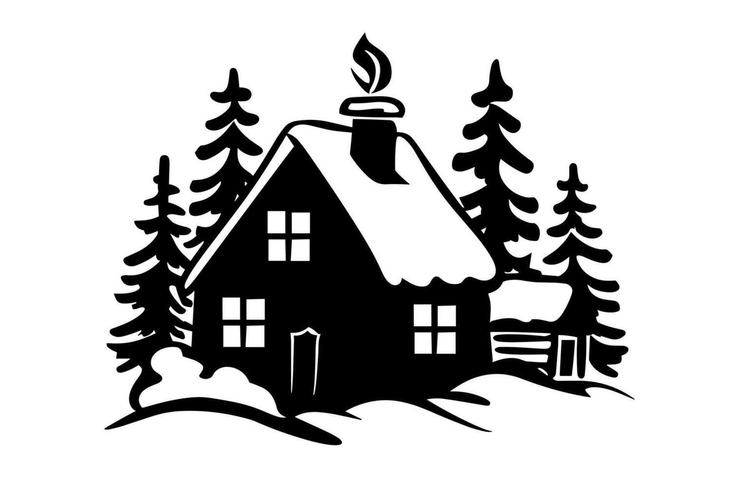 Winter Cabin Silhouette vector