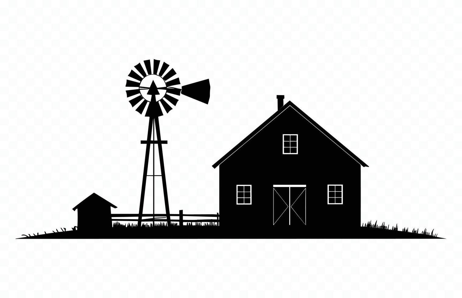 Old Farm Windmill Silhouette isolated on a white background vector