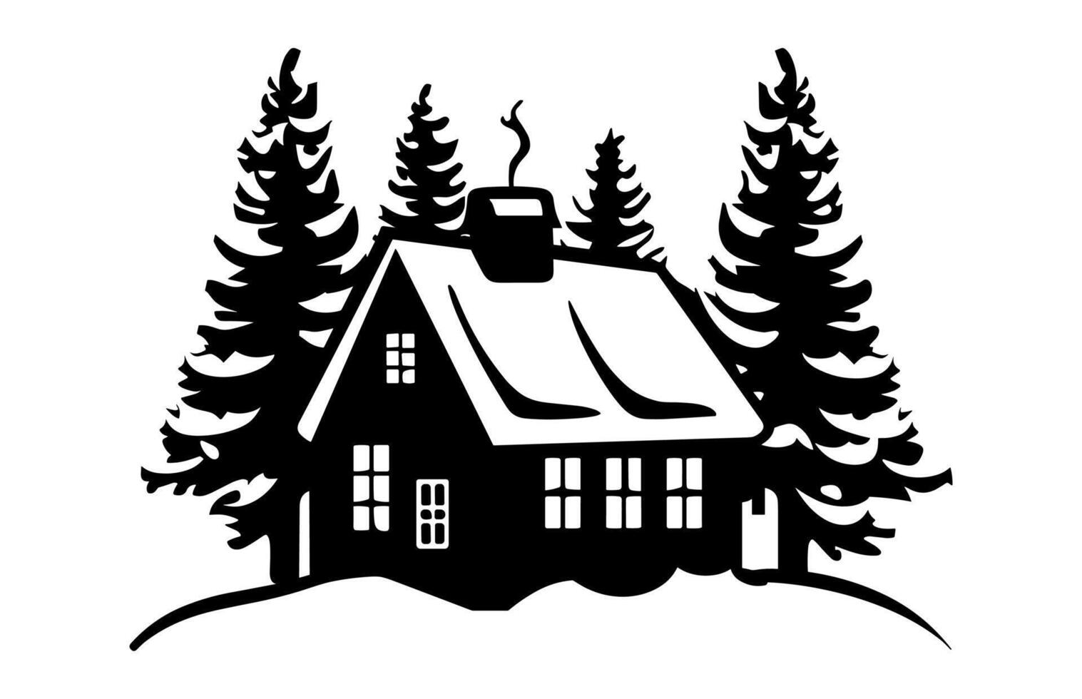 Winter Cabin Silhouette isolated on a white background vector